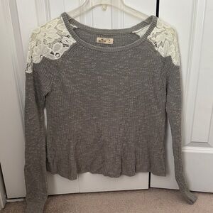 Hollister Gray Lace Accent Sweater Top
